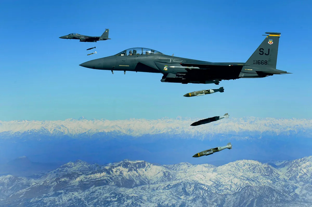 F-15E Strike Eagle of the US Air Force, part of the 336th Fighter Squadron. Photo: Wikimedia Commons