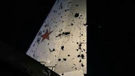 A photograph of what was said to be the wreckage of the downed Il-22 published on Russian Telegram channels.
