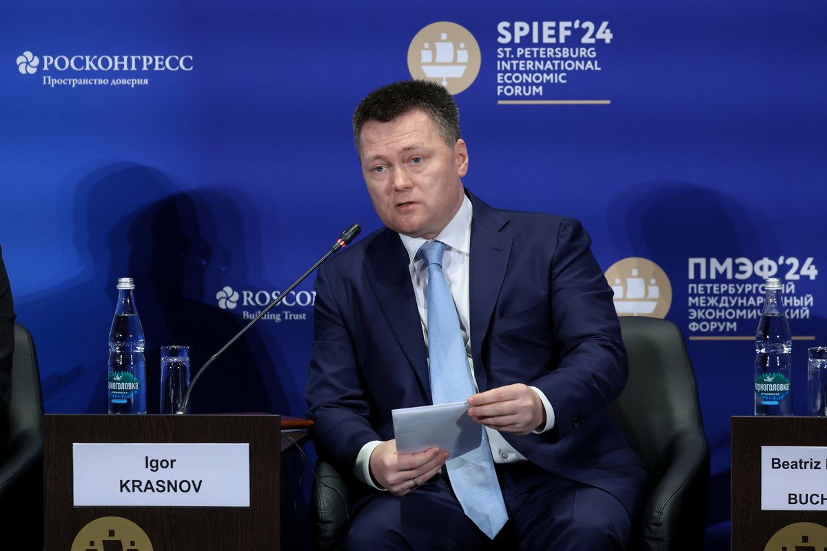 Игорь Краснов на Петербургском международном экономическом форуме, 7 июня 2024 года. Фото: Сергей Кулаков / Росконгресс