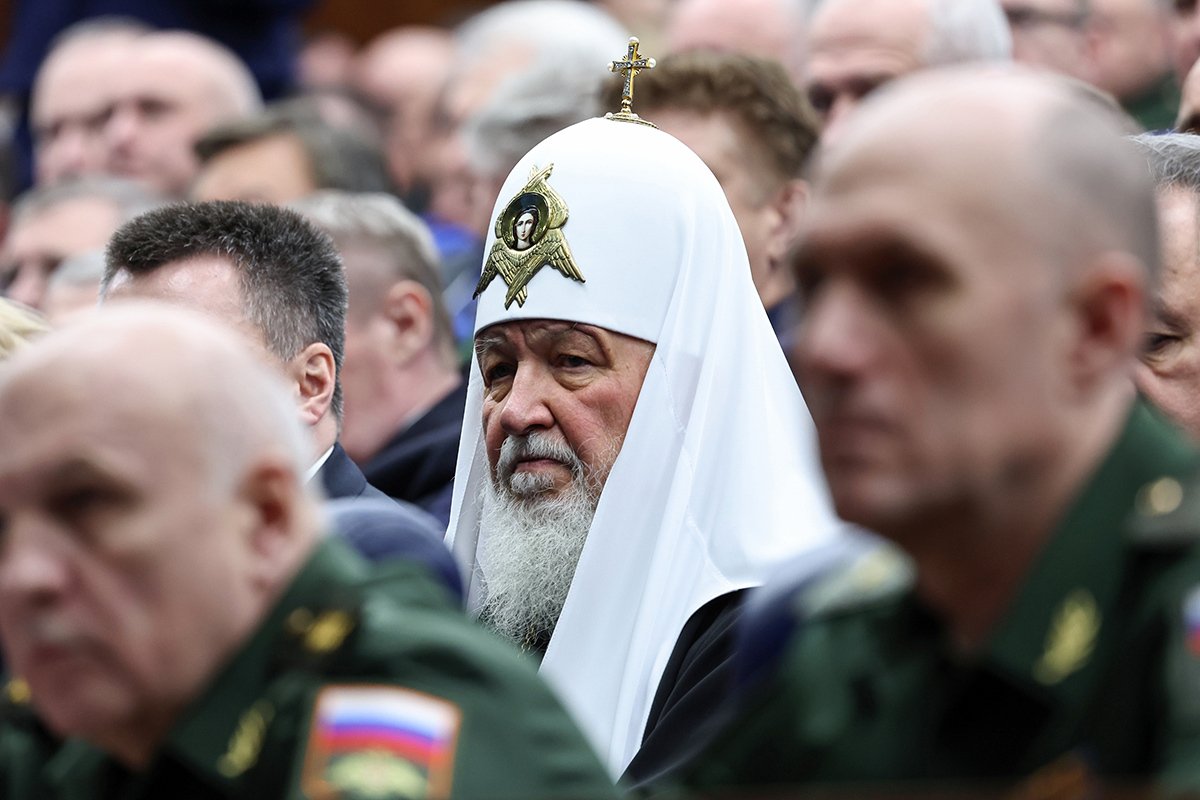 Патриарх Кирилл на заседании коллегии Министерства обороны в Национальном центре управления обороной в Москве, Россия, 16 декабря 2024 года. Фото: Александр Казаков / EPA