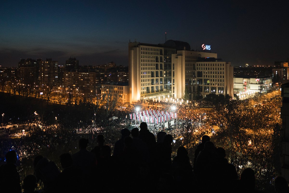 Митинг в Нови-Саде, 1 февраля 2025 года. Фото: Евгений Петухов / «Новая газета Европа»